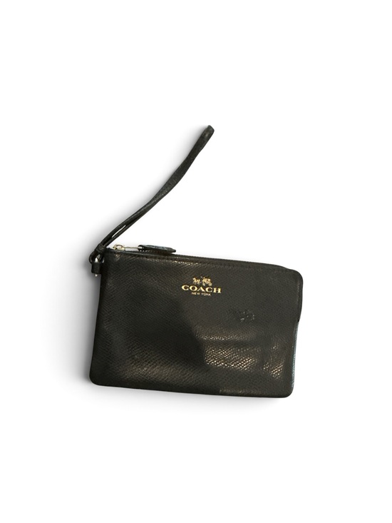 Coach Handbags - Coach Black Leather Wristlet with Gold Logo